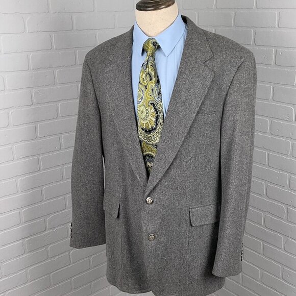 John‎ Alexander Blazer Men 42 Gray Silver Shield Wool Hartmarx Jacket USA VTG - Picture 1 of 16